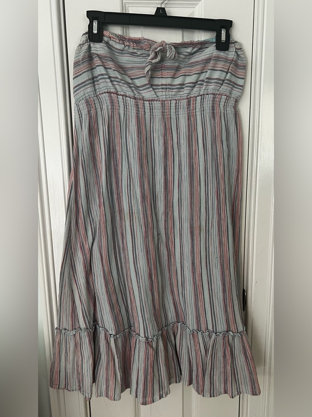 Old Navy Blue, Pink and Gray Strapless Striped Maxi Dress